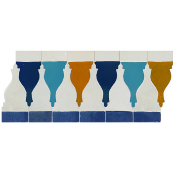 Mosaic House Moroccan tile Sharafa 1-15-23-8 White,   Ochre,   Cobalt Blue,   Turquoise,    solid zellige, mosaic, zellij, border, glaze 